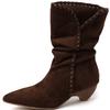 Herbst Winter Plissierte Damen Western Stiefeletten Elegant Spitzschuh Niedriger Absatz Schuhe Damen Vintage Slipper Kurze Stiefeletten