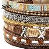 Bohemian Bracelet Braided Multi-Layered Faux Leather Rope Casual with Square