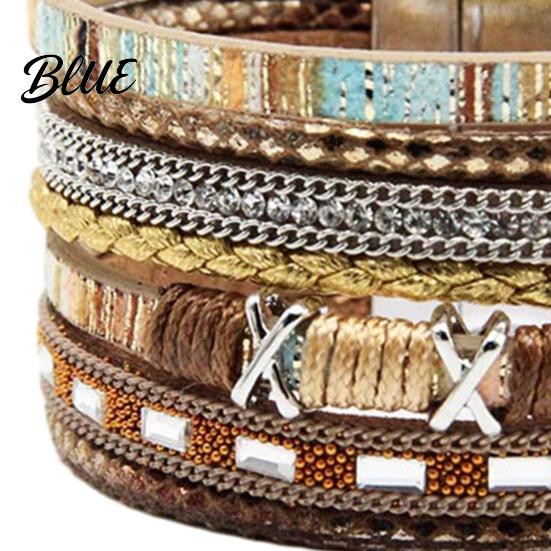 Bohemian Bracelet Braided Multi-Layered Faux Leather Rope Casual with Square