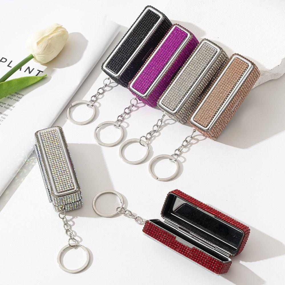 Bling Lip Gloss Storage Case Keychain Portable Lipstick Holder Rhinestone Lipstick Box  Makeup