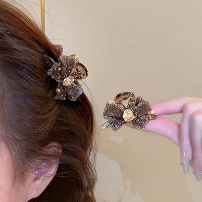 Rhinestone Bow Hair Claw Women Girls Korean Back Head Small Hair Grab Clip Decoration Styling Hairpins Glitter Shining Jewelry