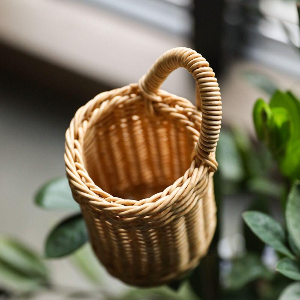 Durable Woven Storage Basket Portable Multifunctional Flower Plant Pot Convenient Breathable Wall Hanging Basket Living Room