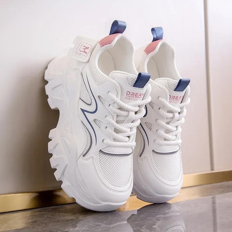 Women'S Fashion Casual Lace Up Sneakes New Wedge Platform Increase Height Vulcanized Shoes Thick Soled Tennis Sneakes