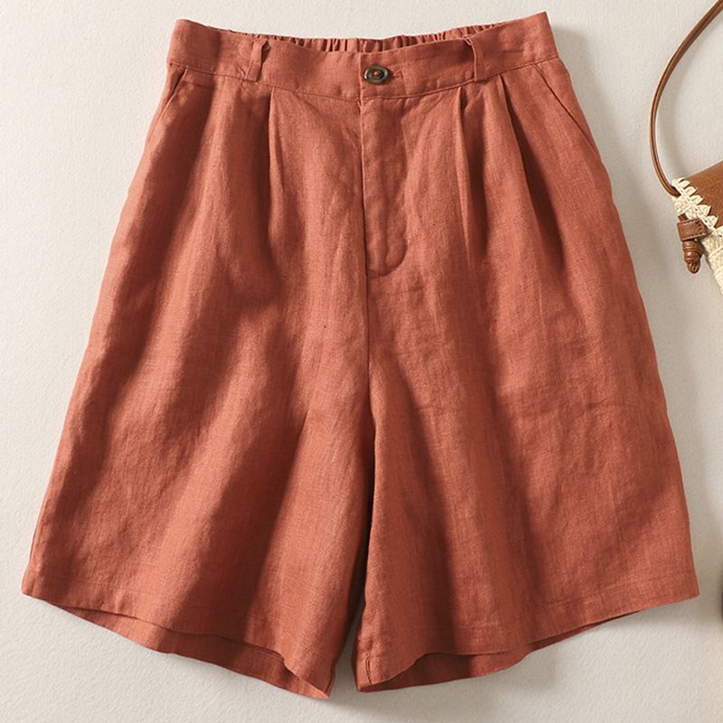 

Льняные шорты костюмные 2024 Новое поступление С высокой талией На пуговицах Свободные брюки Женские Летние Свободные Легче всего сочетать Хлопково-льняные Укороченные брюки Тонкие Red XL