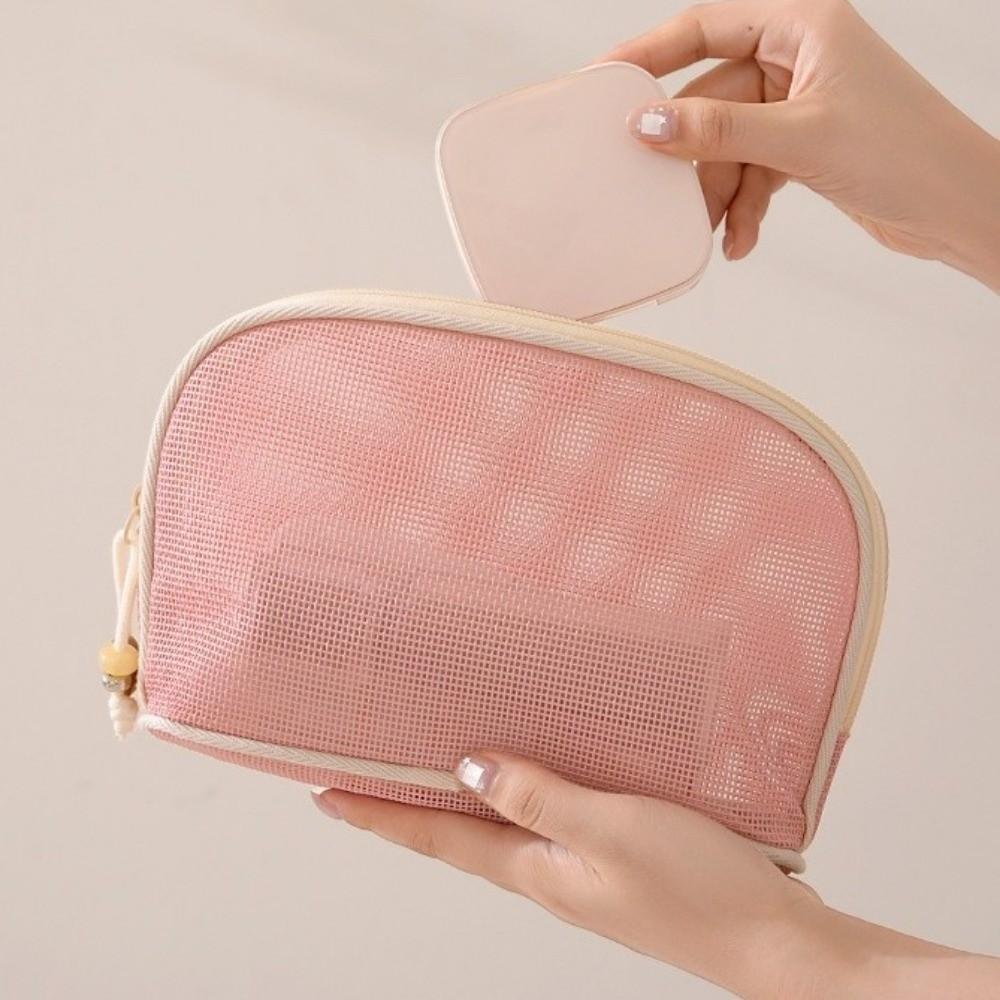 Large Capacity Mesh Makeup Bag Breathable Cosmetic Storage Bag Travel Toiletry Bag Women