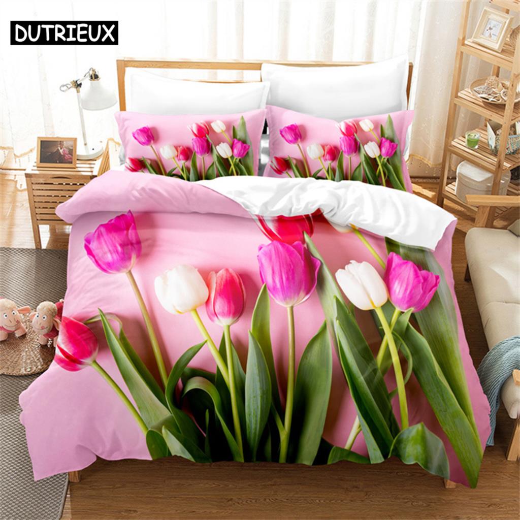 Comforter Pink Tulip Queen Bedding Set Kids Bedroom Bed Set Comforter Set King Size Bedding Sets