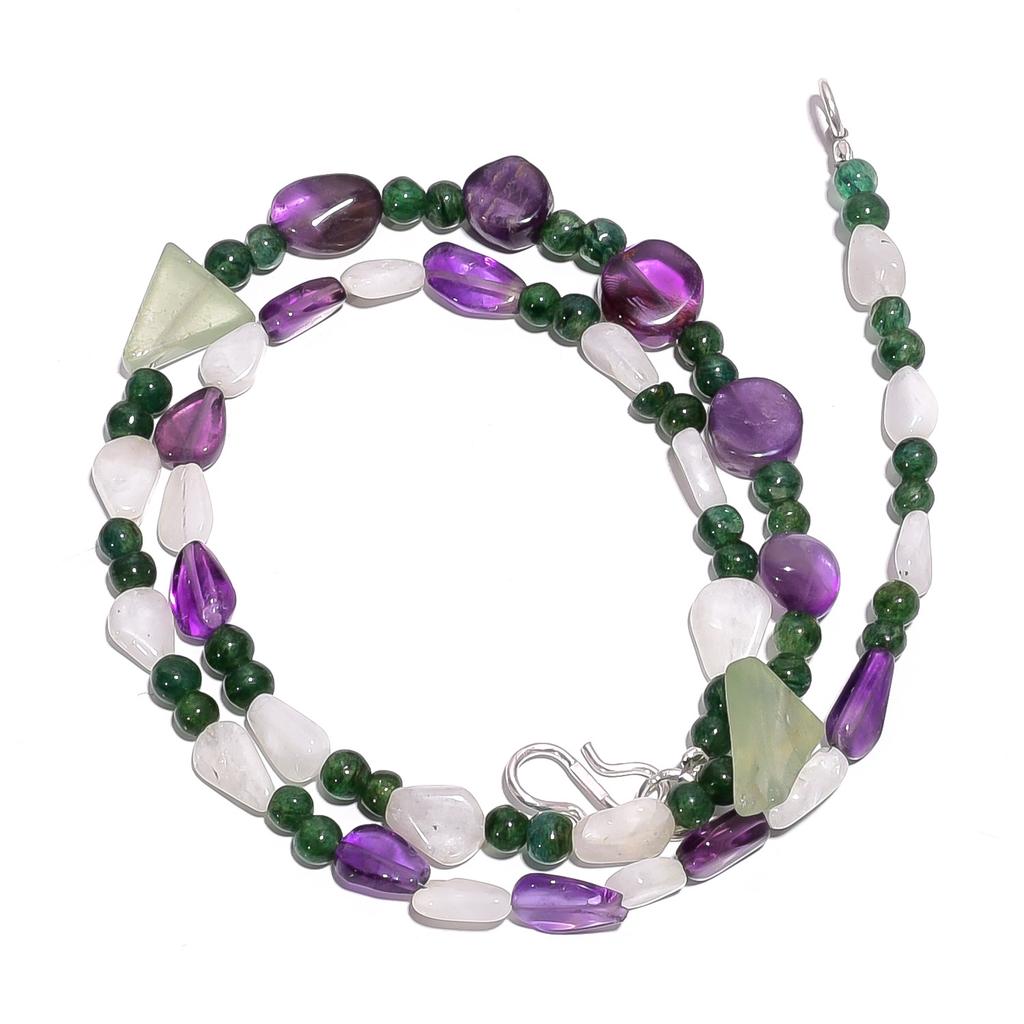 Natural Amethyst Moonstone Aventurine Gemstone Smooth Beads Necklace 17" UB-4606 UB-4606