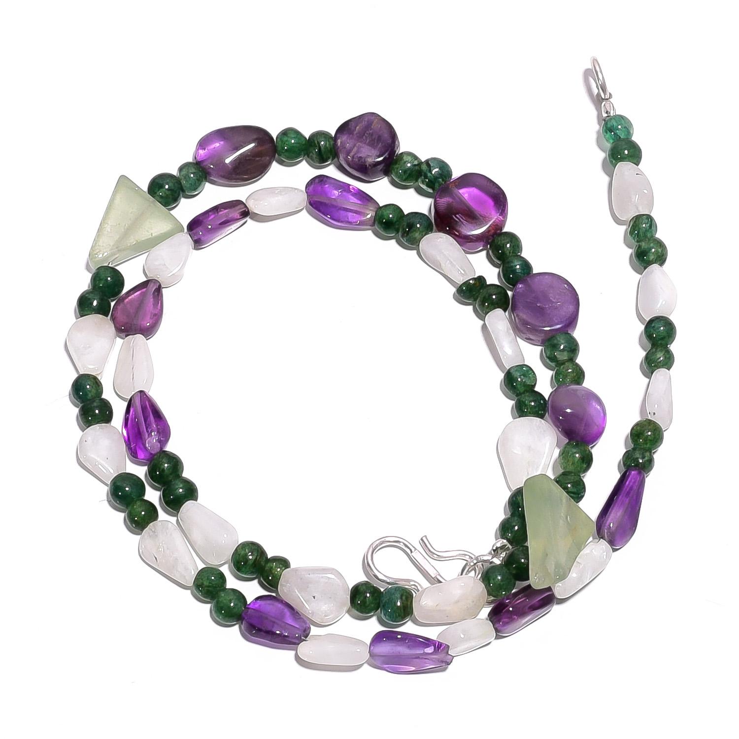 

Natural Amethyst Moonstone Aventurine Gemstone Smooth Beads Necklace 17 UB-4606 UB-4606