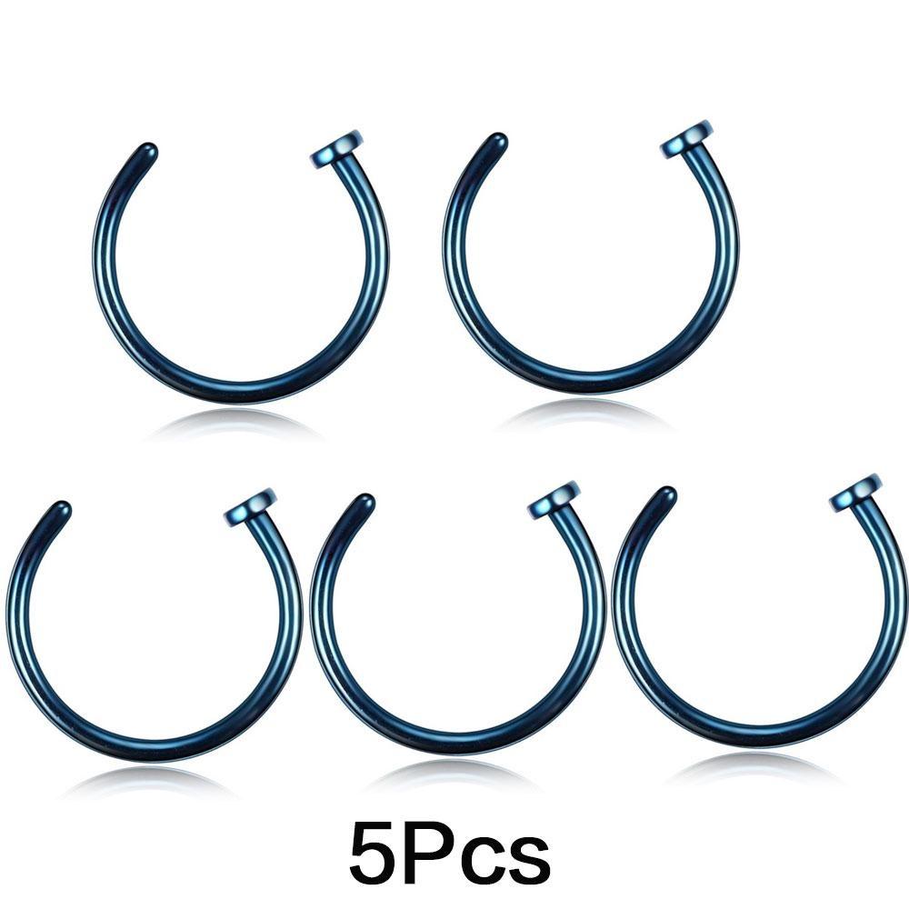 5PCS Fashion Stainless Steel Nose Rings Lip Ring Sexy Faux Septum Rings Fake Piercing Women Man Unisex Earring Studs Jewelry