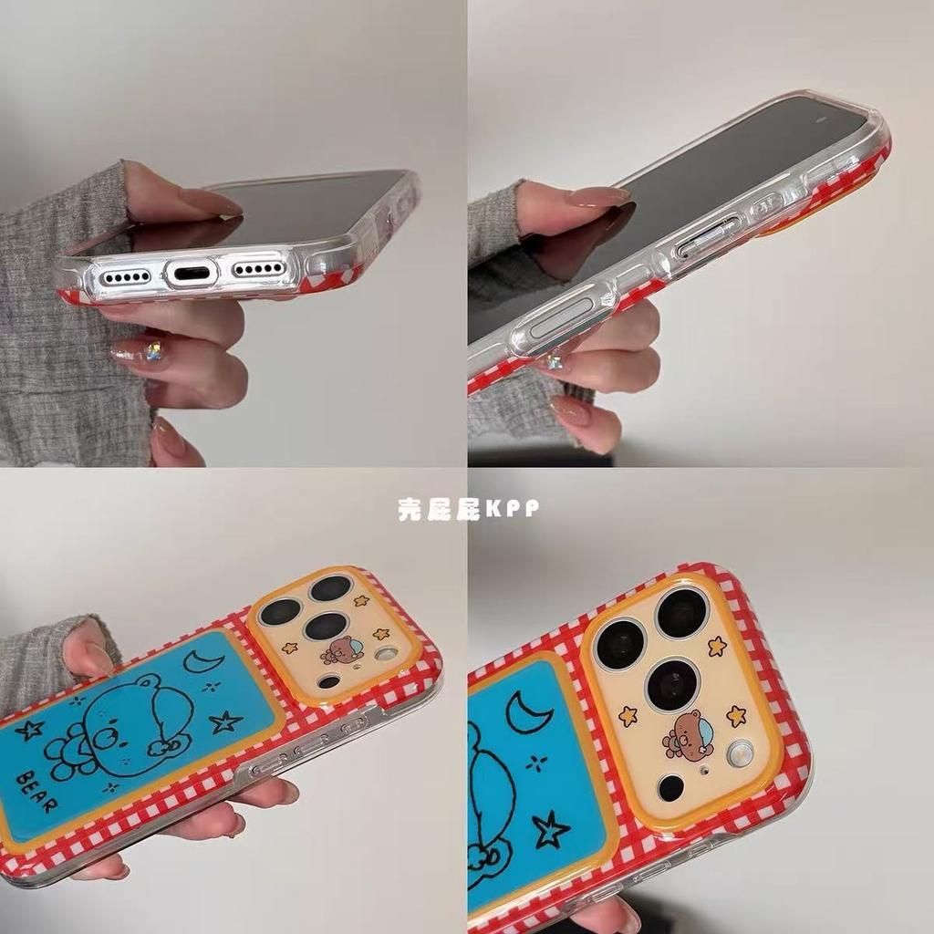 Plaid cute line bear ins15 for iPhone17promax iPhone 16 case 18pm/15pm