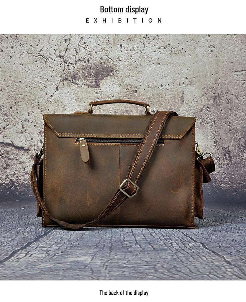 Men's 14" Vintage Leather Business Briefcase 2058