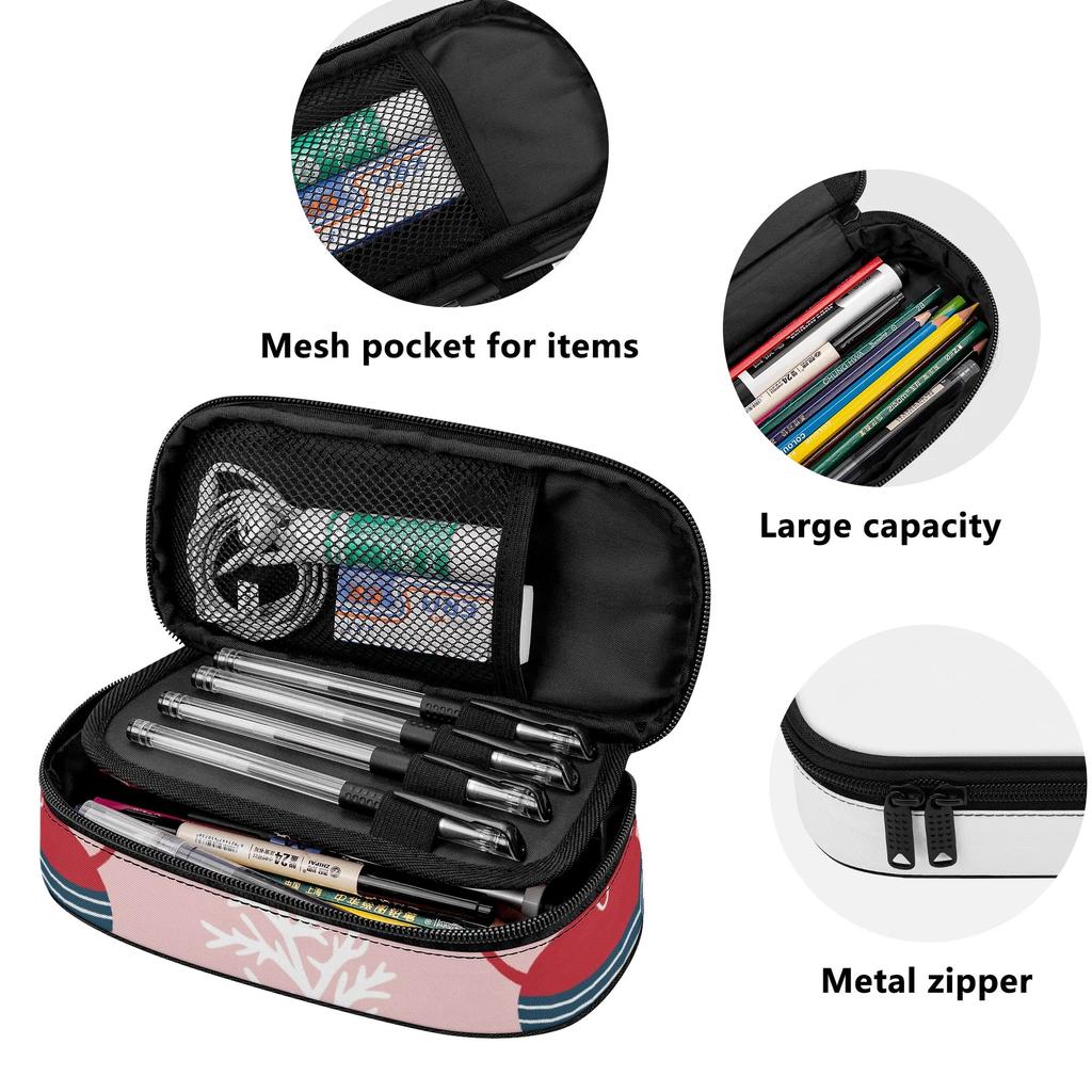 Pen Pencil Organizer Printed Durable 300D Polyester Easy Open Zipper with Main Compartment Mesh Pocket and Pen Slots for Students