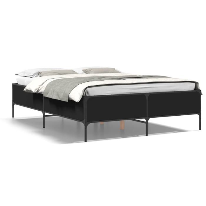 VidaXL Bed Frames, Double Bed with Slatted Base, Adult Bed with Bedroom Footboard, Modern, Black 120x200 Cm Wood 3279802