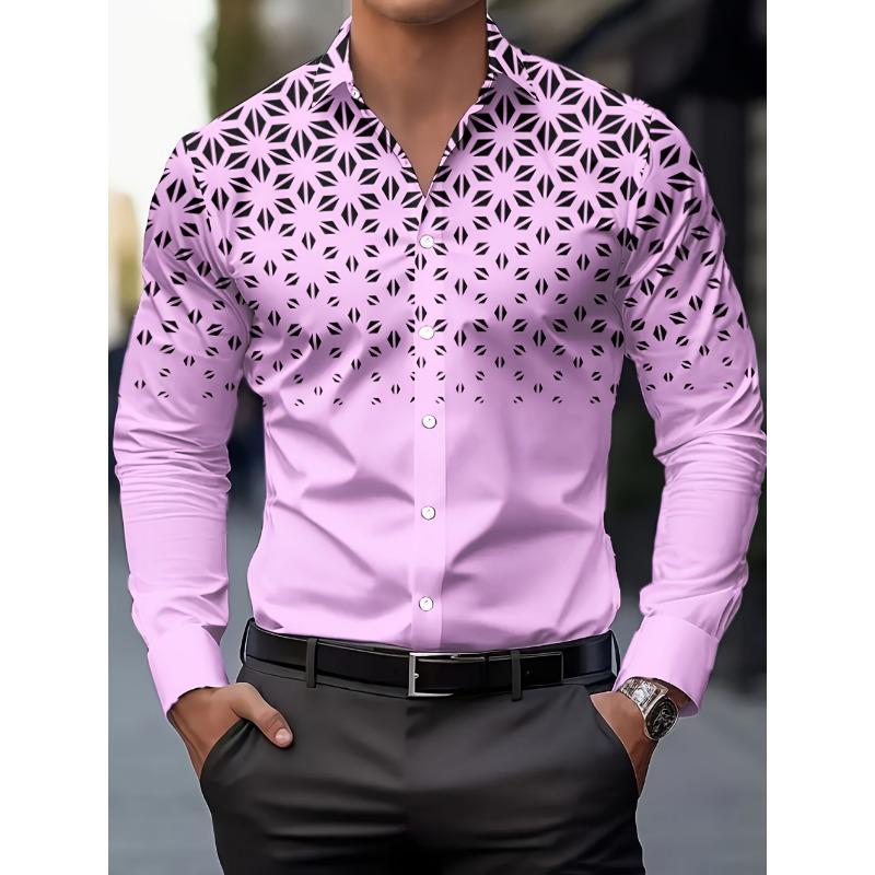 Gradient Polka Dot Print Men's Long-Sleeve Shirt Classic Fashion Lapel Button Casual Fit Shirts Business Soft Men Social Clothes