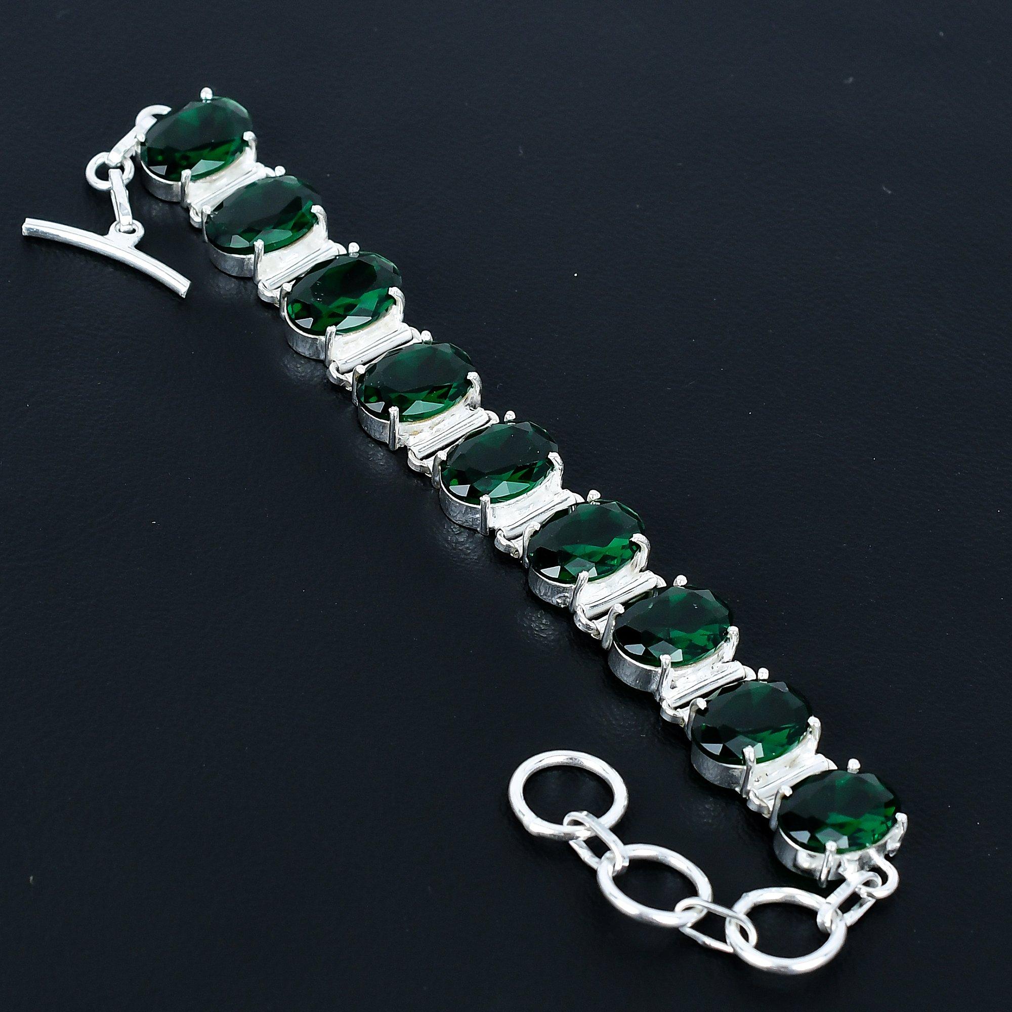 

Браслет с зеленым турмалином, браслет из стерлингового серебра 925 пробы, браслет с регулируемой цепочкой, браслет ручной работы в стиле бохо, украшения с турмалином, подарки для жены 8 зелёный