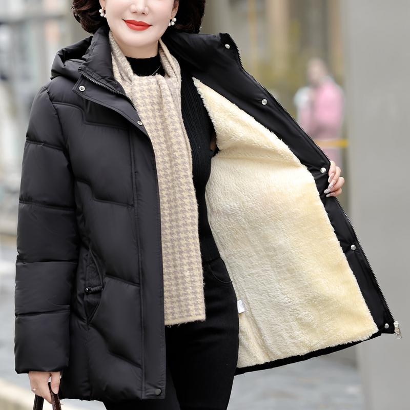 Haine de iarnă pentru femei de vârstă mijlocie cu glugă, elegante, groase, călduroase, mărimi mari, parka, jachete pentru femei