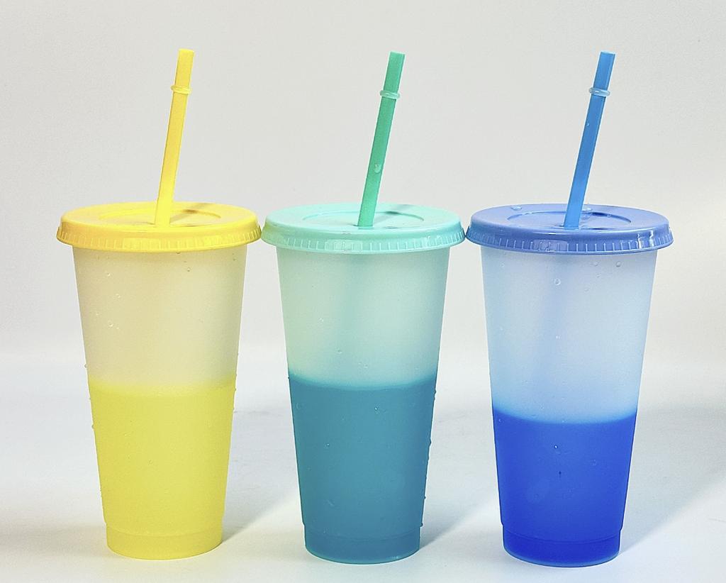 Eco-Friendly Cold-Sensitive Color-Changing Large-Capacity PP Plastic Cup with Straw for Party Use Set of 10