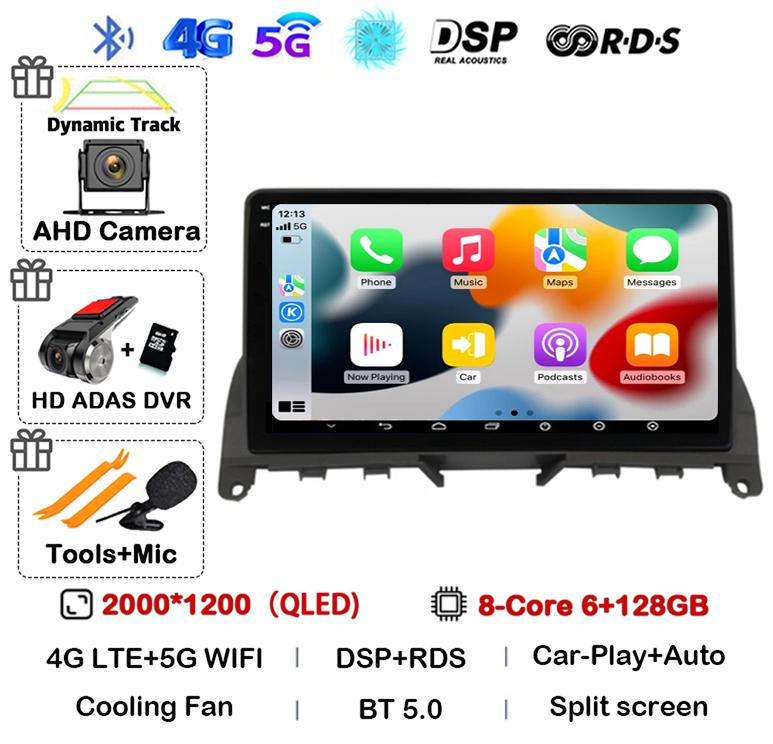Android 14 Carplay Auto Pentru Mercedes Benz C Class 3 W204 S204 2006-2011 Radio Auto Autoradio Stereo Player Multimedia WIFI+4G DSP