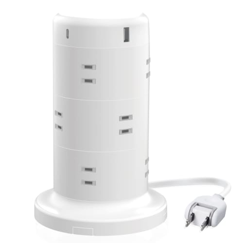 

ELECOM Power Tap Tower Type Extension 12 Ports & USB-C x 2 Ports USB x 3 Ports USB PD 45W with Fixing Parts Lightning Guard Pil Shutter 2m White