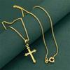 Women's Gold Delicate Cross Pendant | Gilt Cross with Hand-Chiseled Vine Patterns, Matte Base Turquoise Inlays