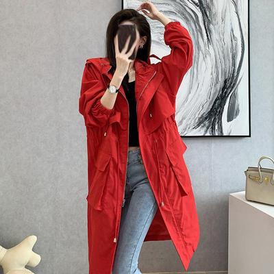 Women's Spring Solid Color Hooded Casual Mid-length Straight Thin Jacket