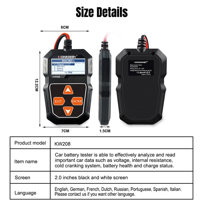KW208 12V Car Battery Tester Load Tester Automotive Alternator Analyzer Waveform Voltage Test For Car Moto Battery Tools