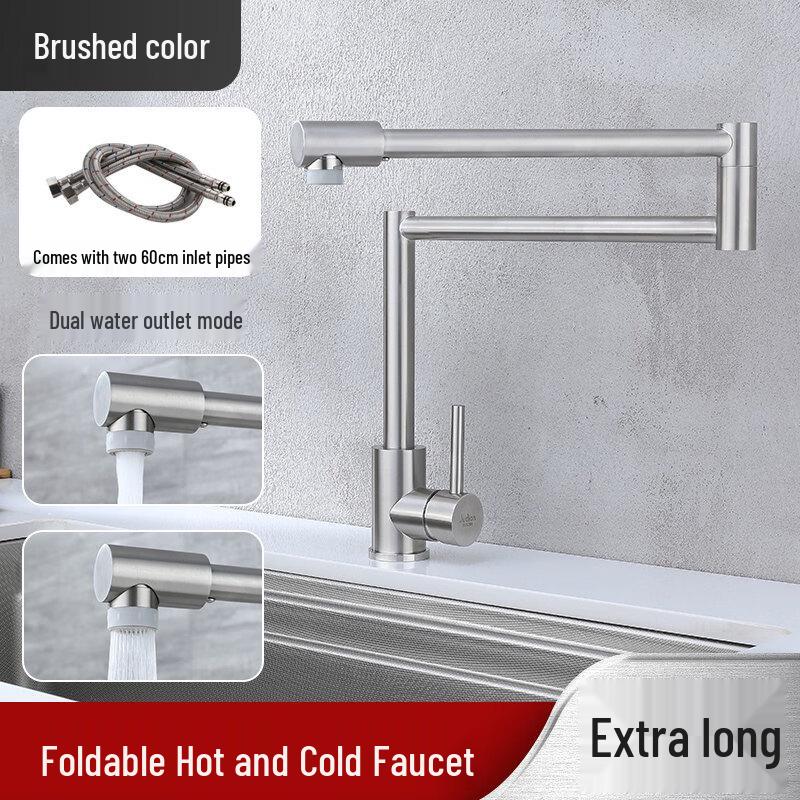 304 Stainless Steel Wall-Mounted Cold & Hot Pull-Out Kitchen Faucet