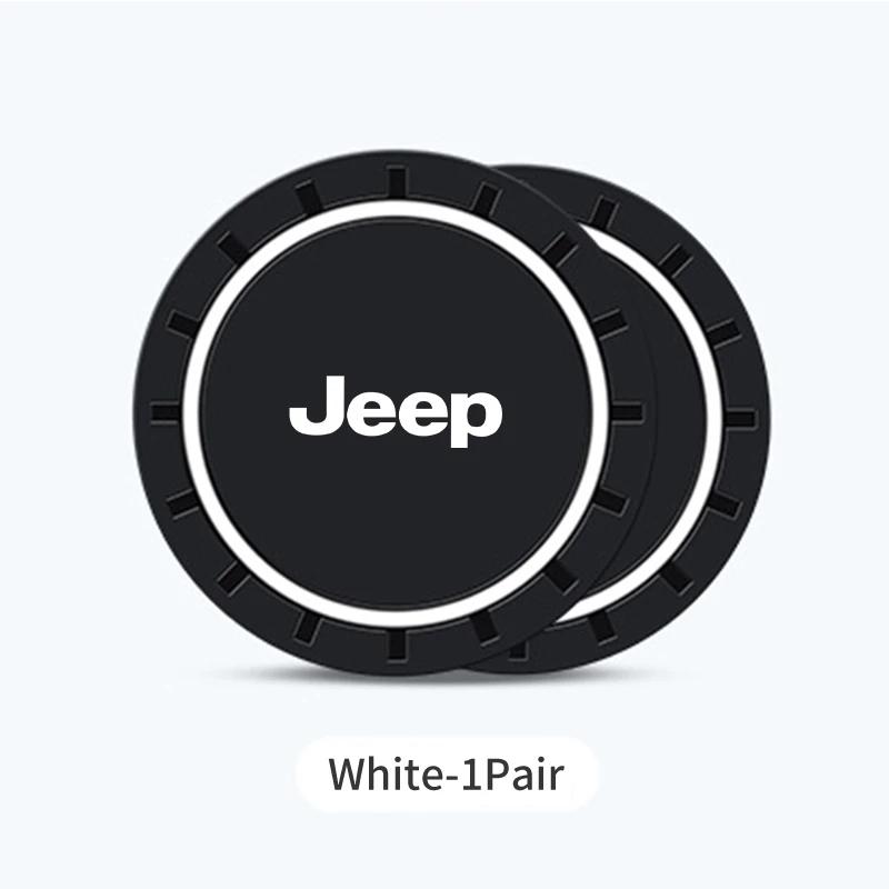 

For Jeep 2Pcs Car Accessories Coaster Water Cup Pad Cushion For Jeep Renegade Compass Grand Cherokee Wrangler JK Patriot Libe білий