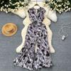 Holiday Ins Wear Women's Fashion Fancy Sleeveless V-neck Lace Up Waist Trimming Printing Loose Wide Leg Pleated Jumpsuit