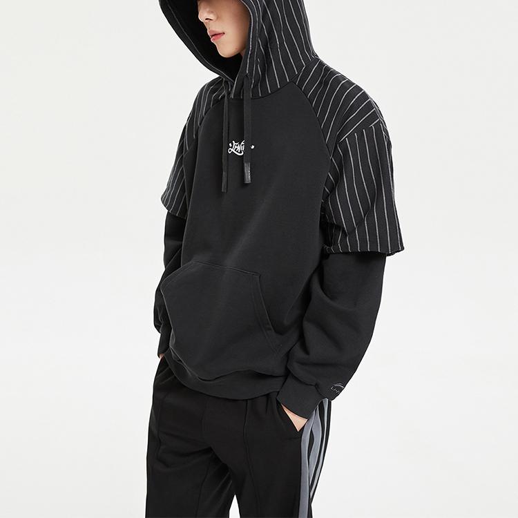 Li-Ning Striped Patchwork Pullover Long Sleeve Sweatshirt Men Sweatshirts Black AWDR119-1