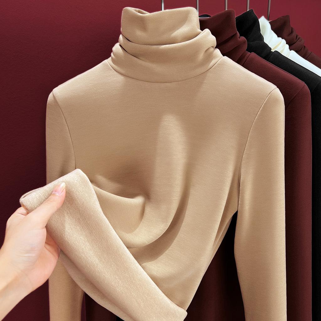 Stacked turtleneck wool silk thermal underwear women's thickened fleece bottoming shirt warm fleece heating inner top women's winter