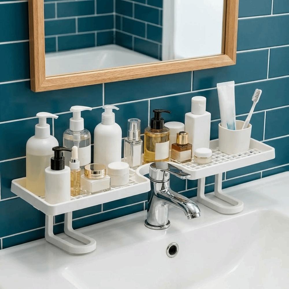 No Drill Bathroom Storage Rack Plastic Bathroom Sink Shelf Faucet Storage Shelf Dormitory