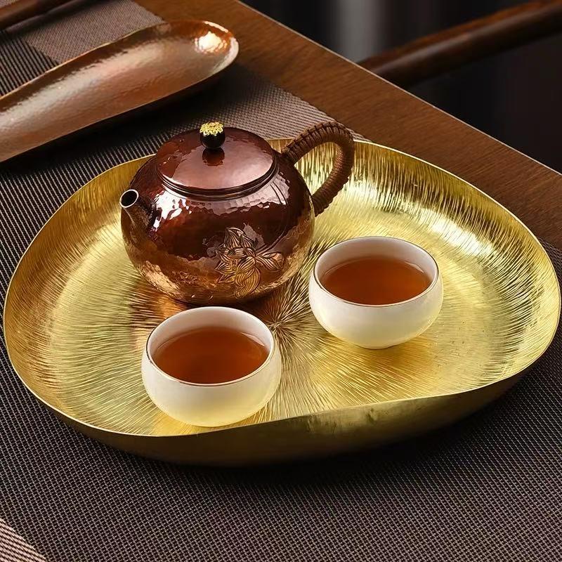 Lotus Leaf Flower Texture Shape Brass Coffee Cup Tray,Retro Teacup Saucer Home Cheese Food Plate,Snack Disc Table Decoration