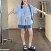 Striped Women's Short Sleeved Shirts Fashionable Lace Patchwork Bloues Korean Sweet and Simple Ladies Clothing