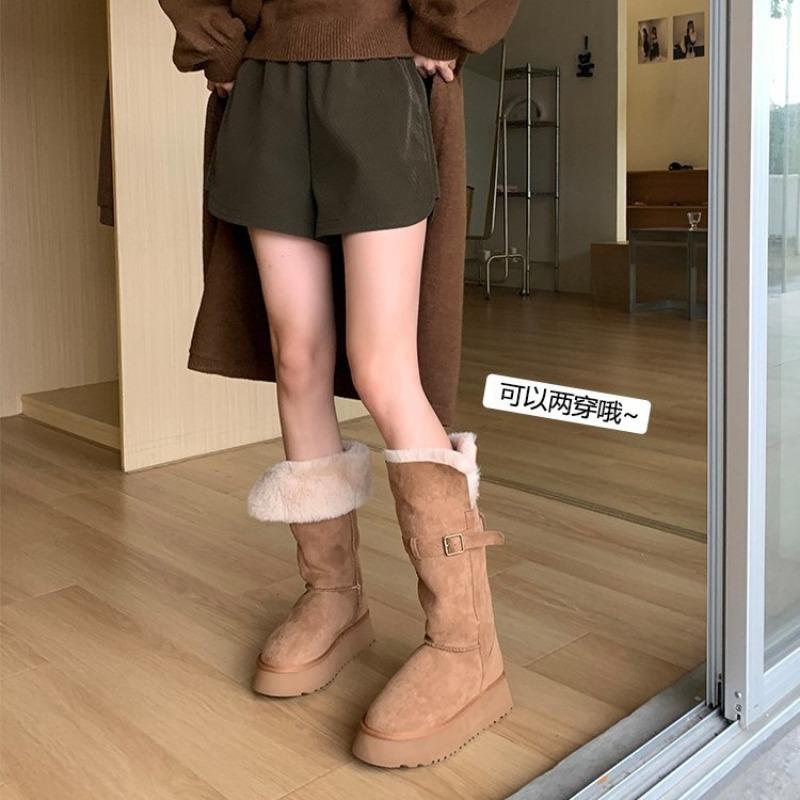 Rindslederversion~ Verdickte und mit Samt gefütterte Zwei-Wege-Schneestiefel für den Winter. Damenstiefel mit dicker Sohle sind dünn, aber Kniestiefel sind rutschfest.