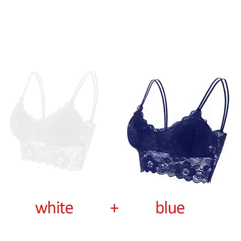 2Pcs Sexy Bra Women's Lace Bralette Floral Lingerie Underwear Wireless Padded Brassiere Seamless Ultra Strap Wire Free Bras Vest