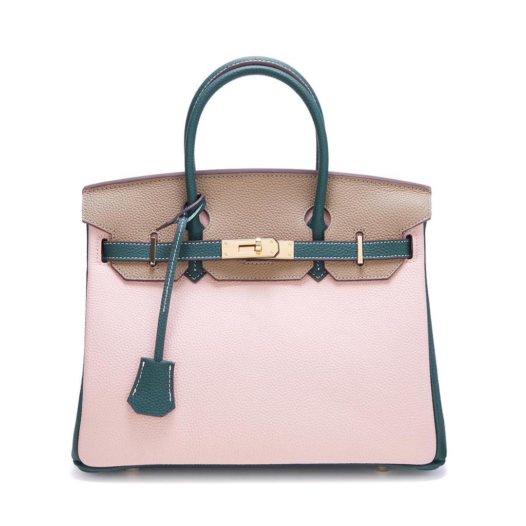 Color Block Genuine Leather Platinum Bag: Large Capacity Togo Cowhide Handbag with Lock - Fashion Shoulder Crossbody