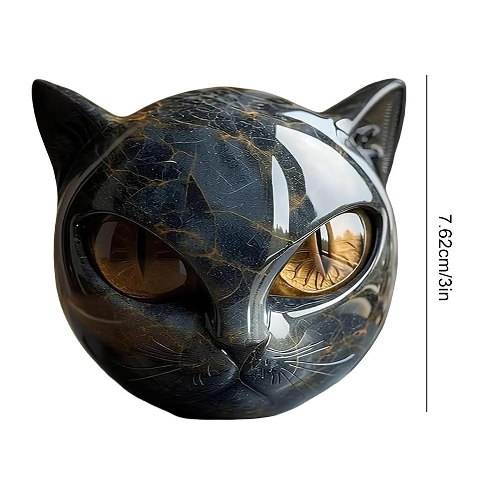 Black Cats Stone Sculpture Resin Cat Head Figurine Healing Stone Marble Texture Cat Stone Halloween Home Decor For Cat Lovers