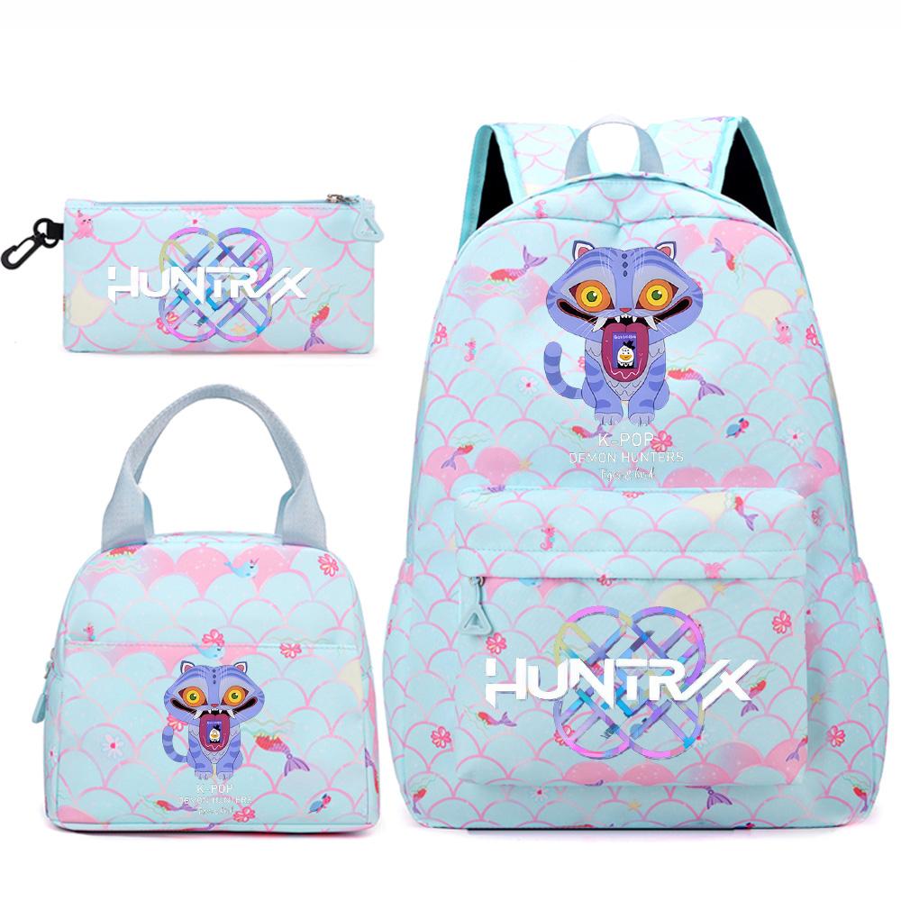 3Pcs/set Cartoon Kpop Printed Backpack Handbag Pencil Case for Teenger Student Girl Boy Schoolbag Bookbag Large Capacity Travel Bag Kid Gift