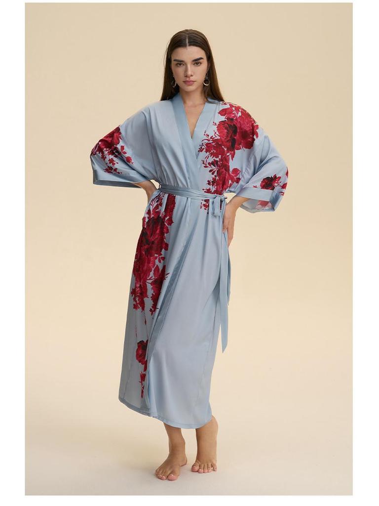 Yaoting Satin Plus Size Women's Long Sleeve Pajamas and Bathrobe Set - Spring/Fall Collection WP5021