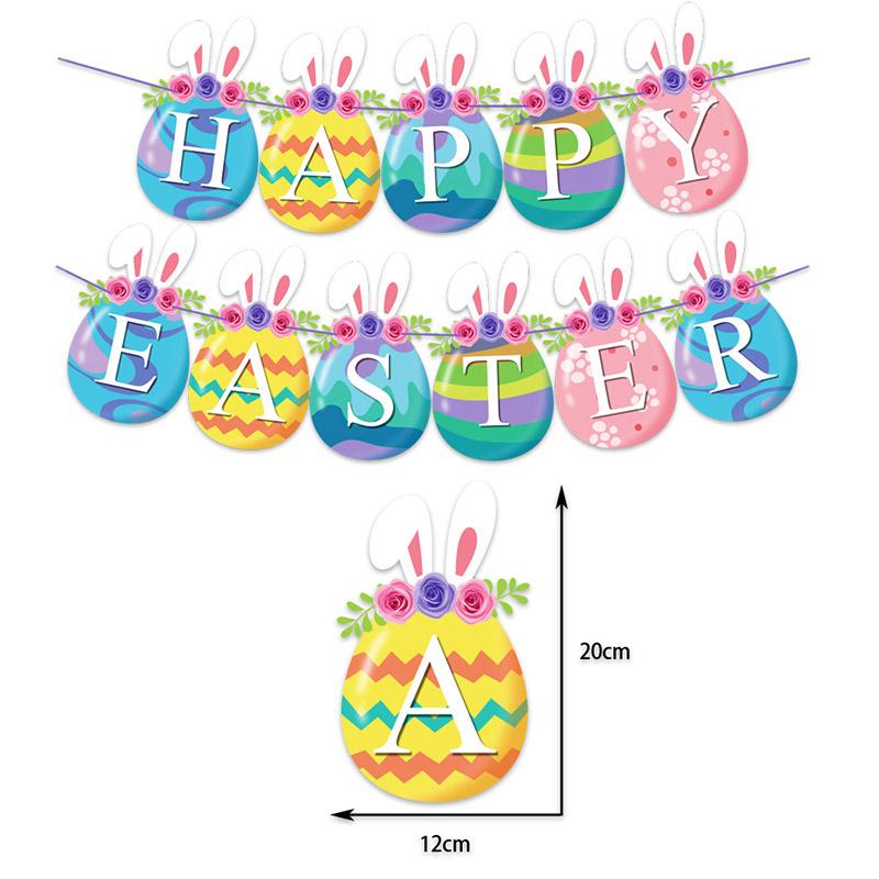 Happy Easter Banner Colorful Bunny Easter Eggs Carrot Banner Garland Signs Spring Themed Easter Day Decorations for Home
