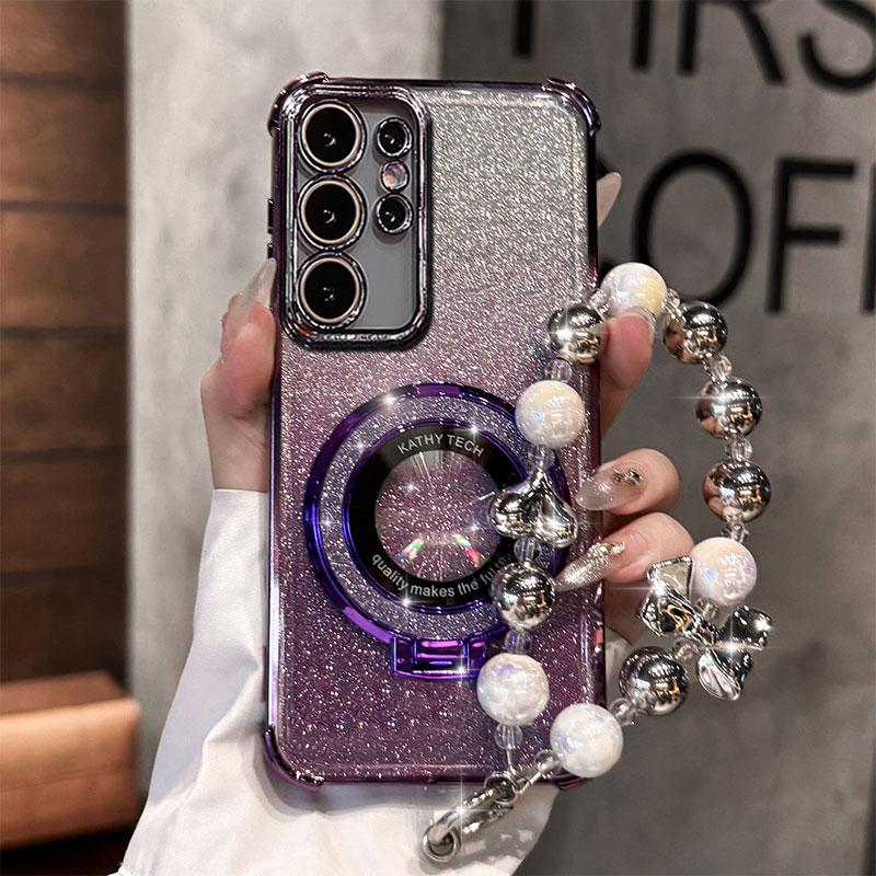 Shockproof Case for Samsung Galaxy S26 S25 FE S24 Plus S23 S22 Ultra A56 A36 A26 A17 A57 A37 Glitter Stand Holder Bracelet Cover