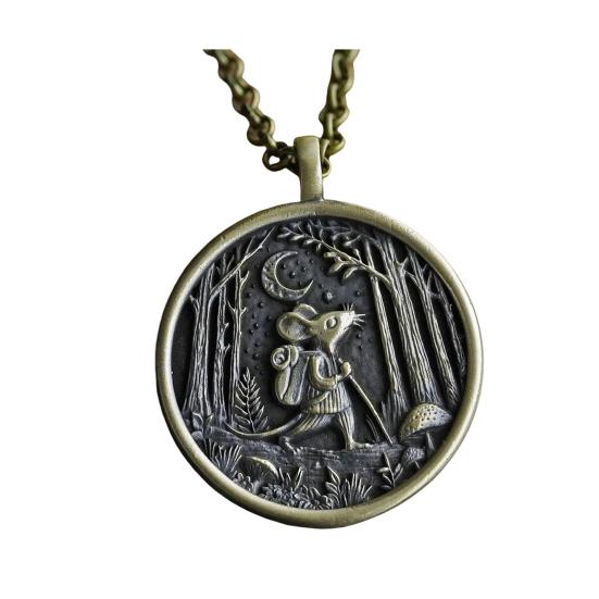 Collana con Pendente Luna Foresta Animale Viaggiatore nella Foresta Pendente Collana Stile Retrò Gioiello Regalo per Amanti della Natura