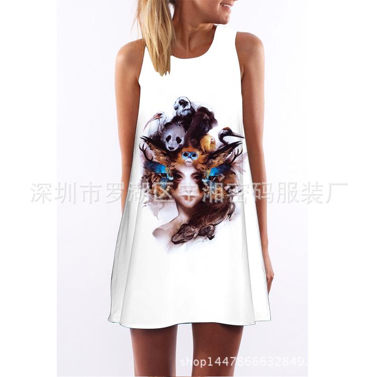 European Station European and American new digital printing crew neck hot-selling summer dress S