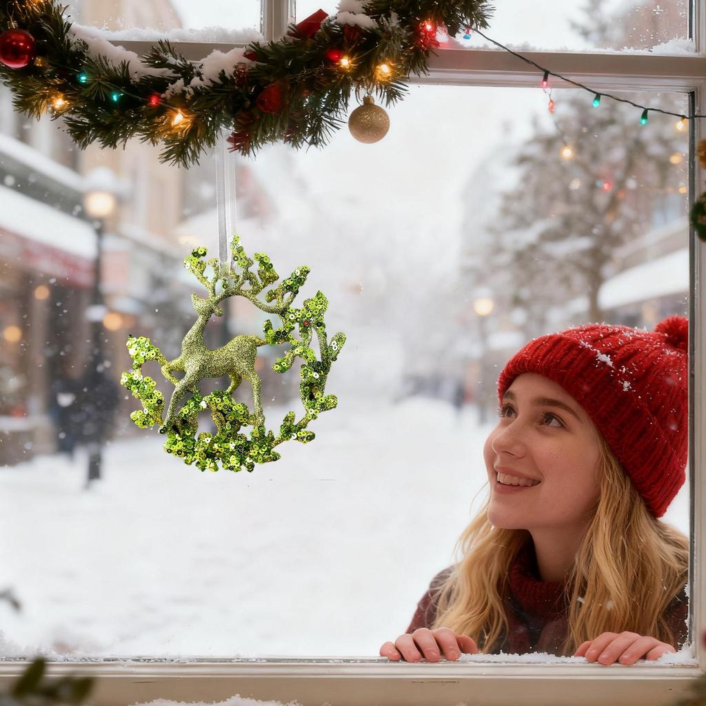 Snowflake Decorations 3D Lightweight Festive Green Glitter Detail Pendant Cute Christmas Ornaments for Indoor Home Living Room