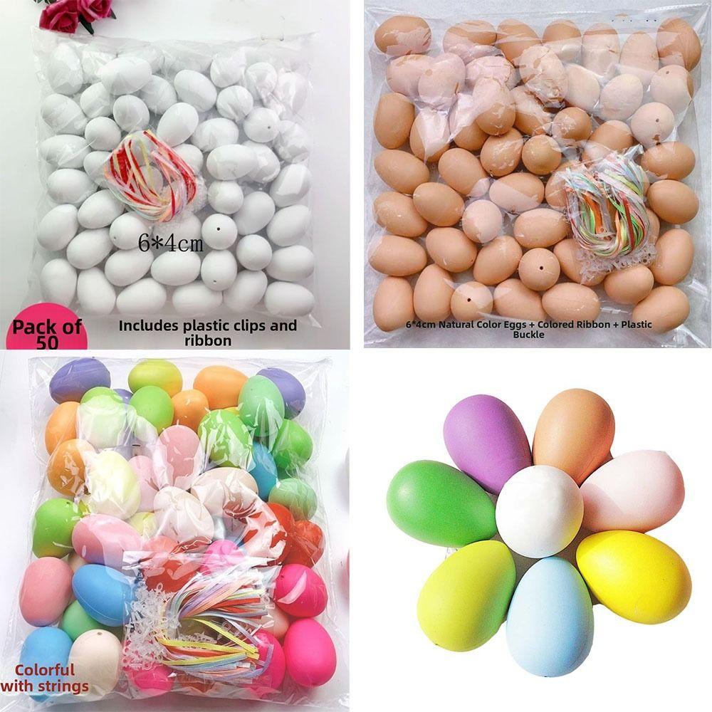 50Pcs Colorful Plastic Easter Eggs Handmade Easter Party Decoration Plastic Fake Egg  Home Decor