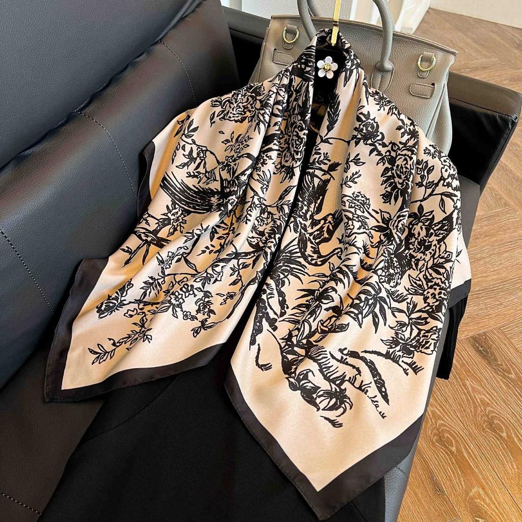 91Cm square scarf silk scarf women's new literary and fashion scarf accessories autumn and winter retro versatile shawl