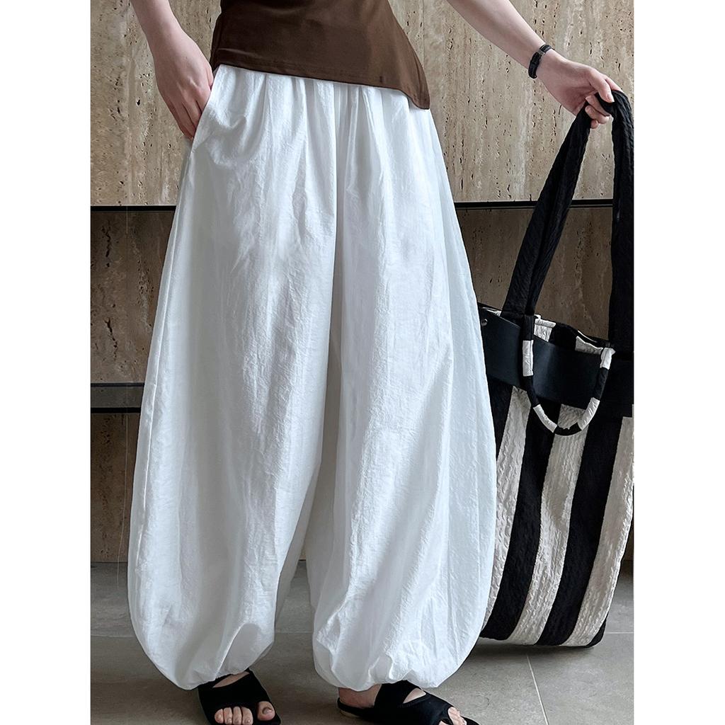 Women's Summer Oversized Bloomers High Waist Wide Led Pants Solid Color Lantern Pants