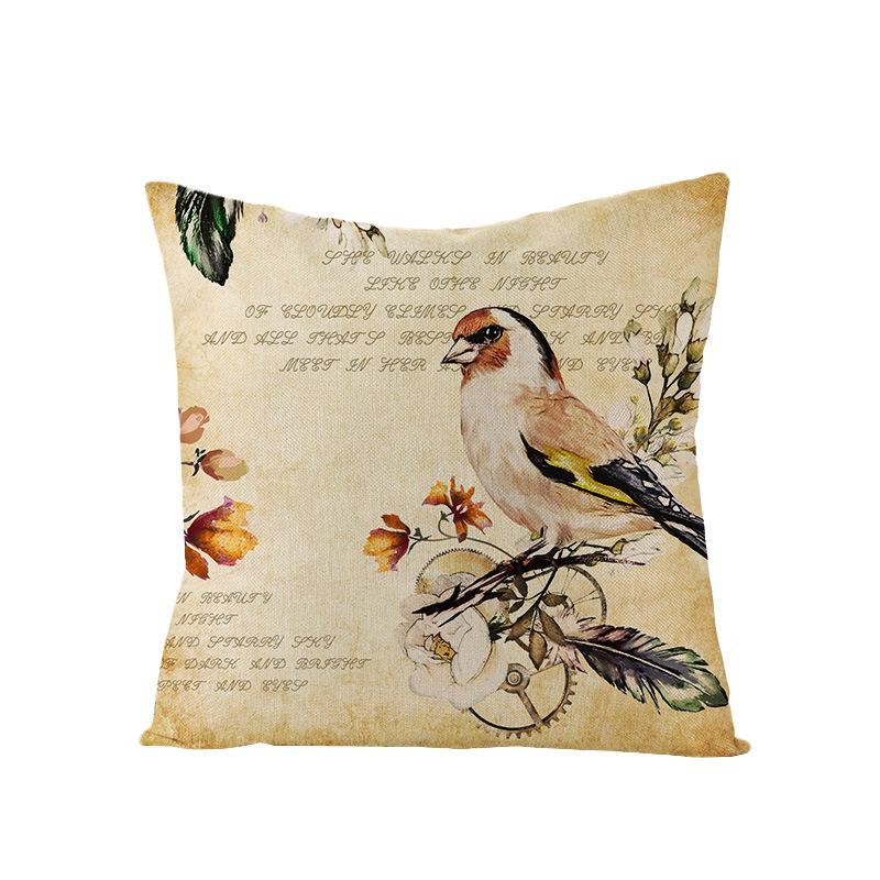 Polyester Pillowcase Nordic Retro Flower and Bird Letter Office Cushion Car Sofa Pillowcase Home