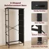 Chest of Drawers, Dresser with 5 Fabric Drawers, Tall Storage Unit with 4 Pockets and 2 Hooks, Steel Frame, Black